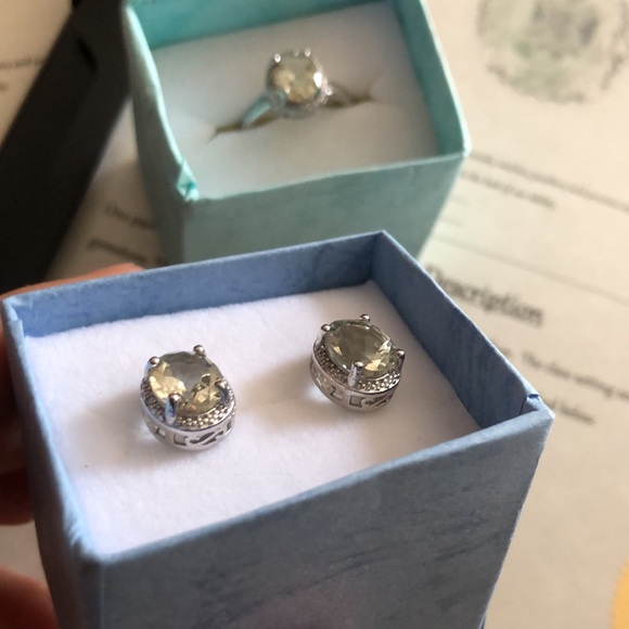 Sterling Set Green Amethyst Earrings & Ring - Picture 2 of 13